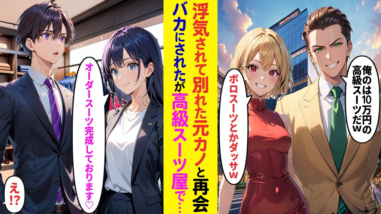 【漫画】俺を貧乏と見下し浮気して捨てた元カノと再会「ボロスーツとかだっさw」「俺は10万のオーダースーツ」後日高級スーツ屋で遭遇…美人店員「修理終わりです♡」俺のスーツが100万円と知り…【ラブコメ】