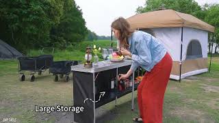 REDCAMP Extra Long Portable Bar Table With Skirts and Storage Shelf, PopUp Mobile Table For Camp