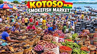 INSIDE KOTOSO SMOKED FISH MARKET🇬🇭 HUGE FISH MARKET BUSY RIVERSIDE TRADING  SO MUCH MORE#rural#ghana