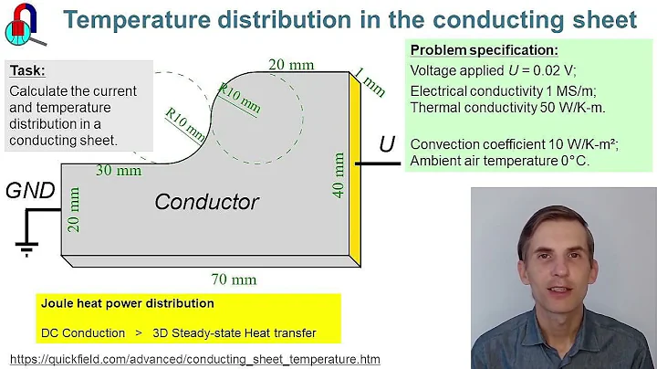 Temperature distribution in the conducting sheet. QuickField FEA software simulation example.