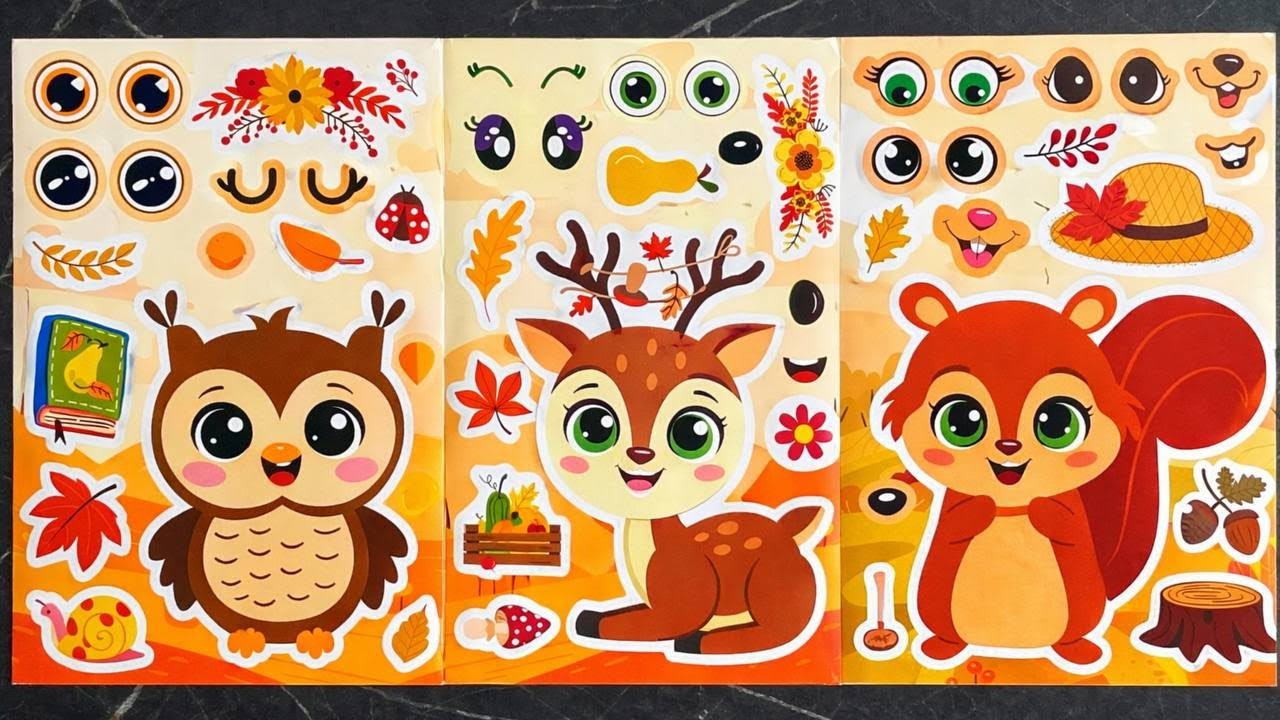 Paper DIY ASMR Cute little Wild Animals Sticker BOOK FOX OWL  Deer 악마사냥꾼 스티커북 