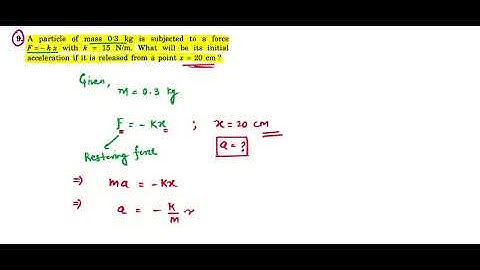 A particle of mass 0.3 kg is subjected to a force F = — k x with k = 15 N/m. What will be its...