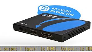4K Audio Extractor HDMI by OREI, UltraHD 4K @ 60Hz 18G HDMI 2.0 Audio Converter SPDIF + 3.5mm Outpu