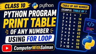 Class 10 Python Program | Print Table of Any Number Using For Loop