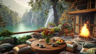 Calming Coffee Balcony with Gentle Jazz Music☕Relaxing Day with Waterfall View for Working, Studying
