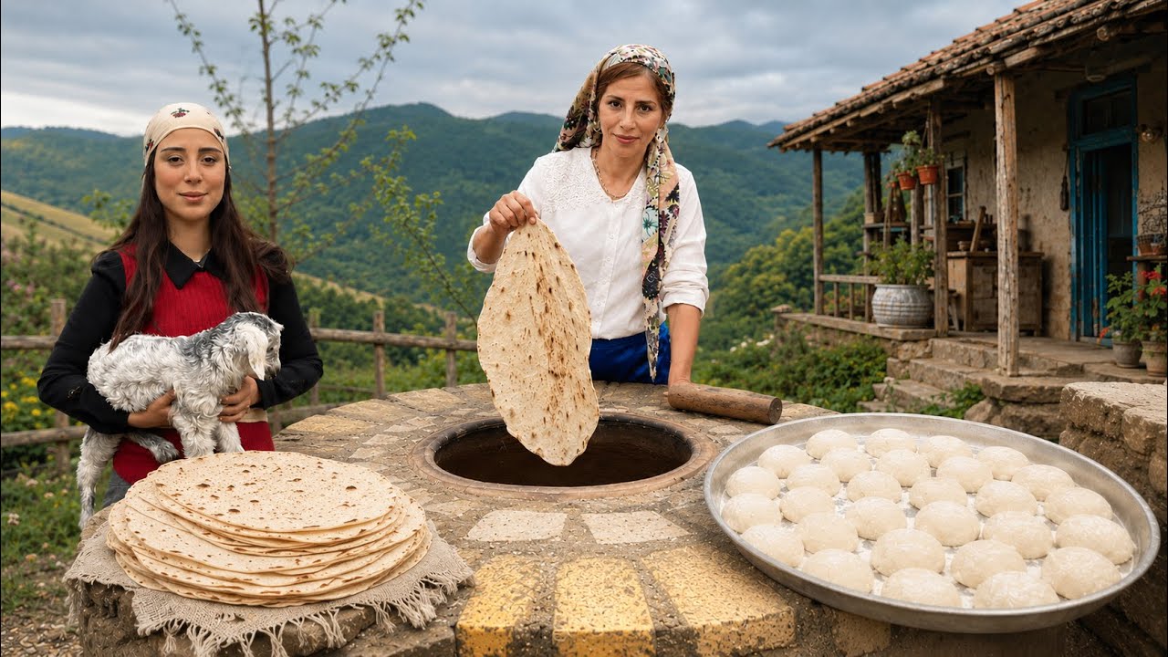 Baking Lavash Bread & Tandoor Potatoes | Harvesting Radishes and Making Pickles