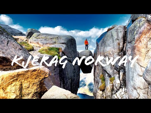 Hiking Kjerag Norway in the fall, Spectacular and Scary Kjerag Boulder, Lyse fjord 4k