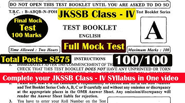 JKSSB class IV l Complete Mock Test in one video l Very helpful video l 8575 posts l 27,28,1 March l