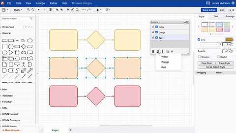 Move shapes to layers in draw.io for Atlassian Confluence and Jira