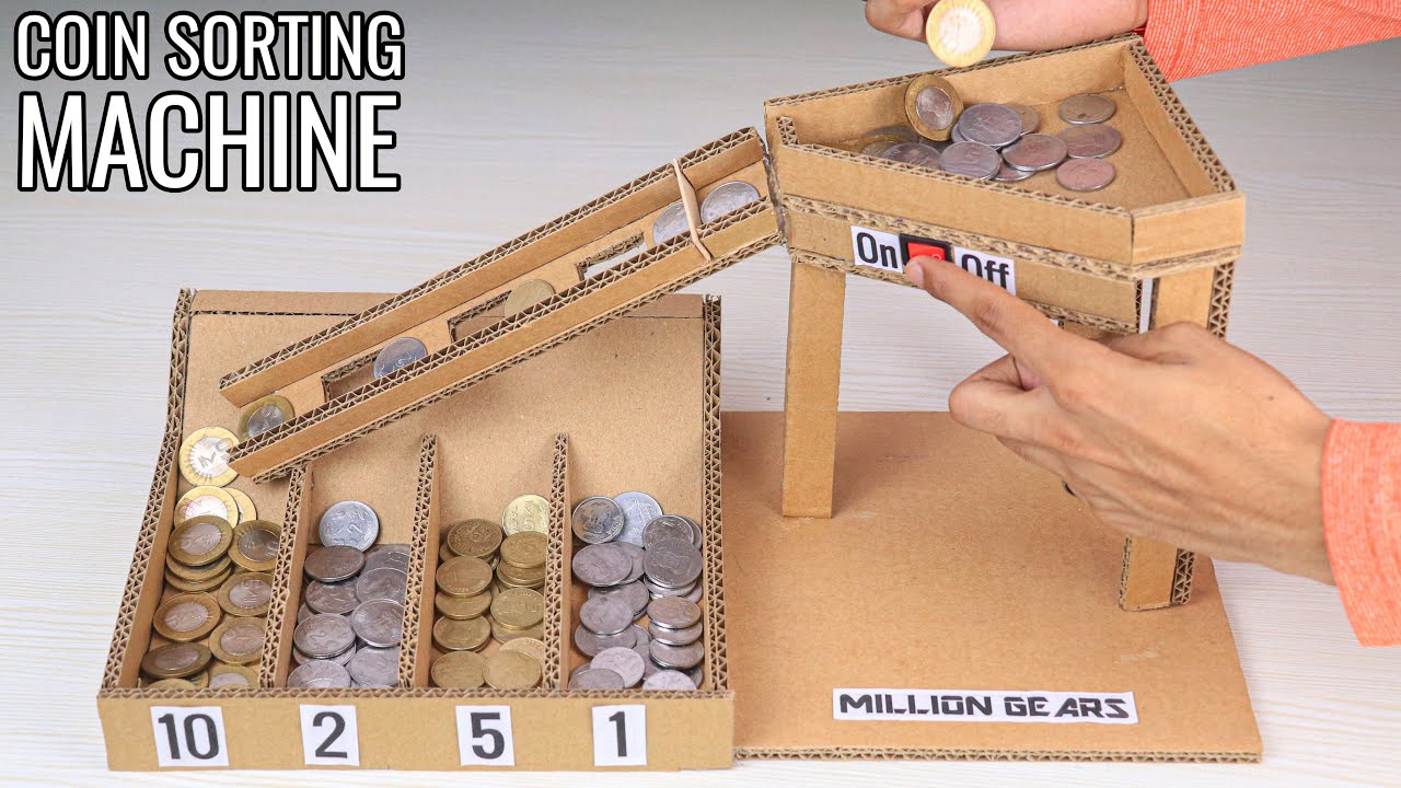 DIY Automatic Coin Sorting Machine from Cardboard/How to Make Coin Sorting  Machine from Cardboard 