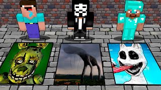 NOOB VS PRO - SCARY PITS DAY 17 VS WHITE CARTOON CAT VS FNAF BURNTRAP IN MINECRAFT!