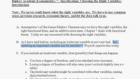 7 Econometrics Specification 1: Selecting the right variables overview