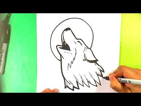 EASY How to Draw HOWLING WOLF MOON