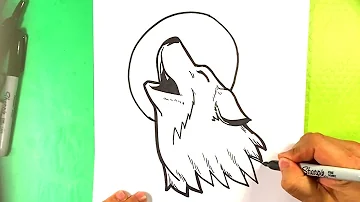 EASY How to Draw HOWLING WOLF MOON