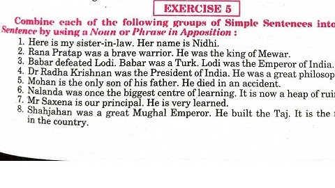 synthesis class 12 exercise 5 | by using a noun or phrase in apposition solved exercise | synthesis