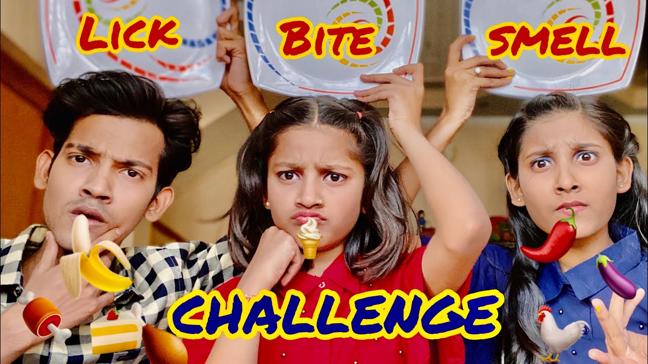 Lick Bite Smell Challenge with sisters // Amandancerreal funny challenge