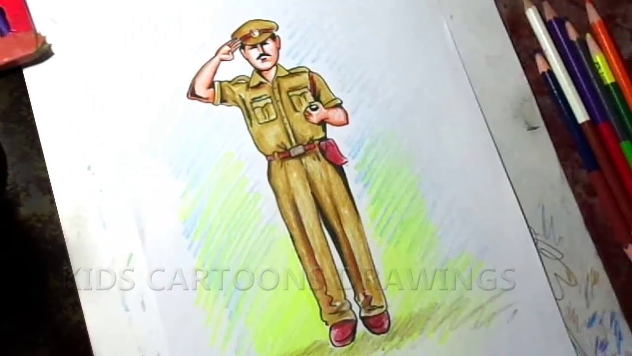 How to Draw Indian Police officer Color Drawing - YouTube