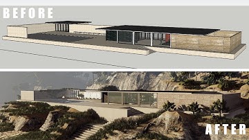 Barcelona Pavilion House BEFORE and AFTER Render