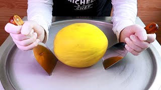 Melon ice cream rolls street food - ايس كريم رول على الصاج شمام