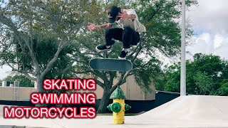 Testing out a new shoe, swimmin, motorcycles 