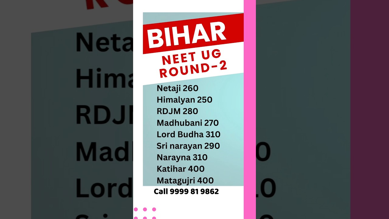Bihar NEET UG 2025 | Round 2 Cutoff for Private Medical Colleges | MBBS Admission Updates
