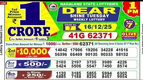 Nagaland State Lottery Sambad 1 PM Result Today 16-12-2025