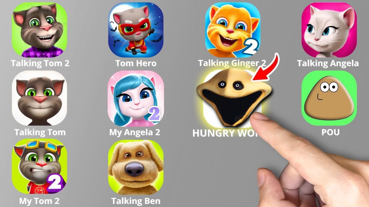My Talking Tom 2,SLAP TOWER,Roblox,HUNGRY WORM,Talking Ben,My Talking Angela 2,POU,Talking Ginger