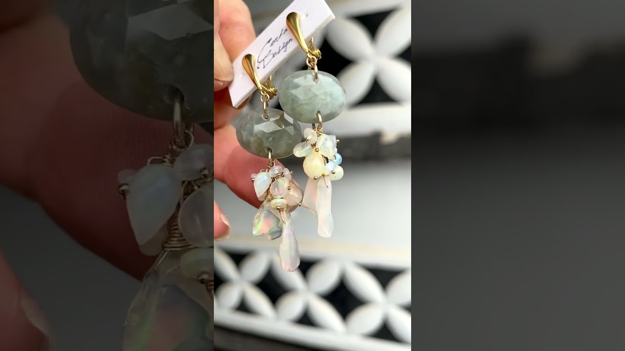 cordadesign　Pastel Blue Gray Sapphire and Ethiopian Opal Earrings