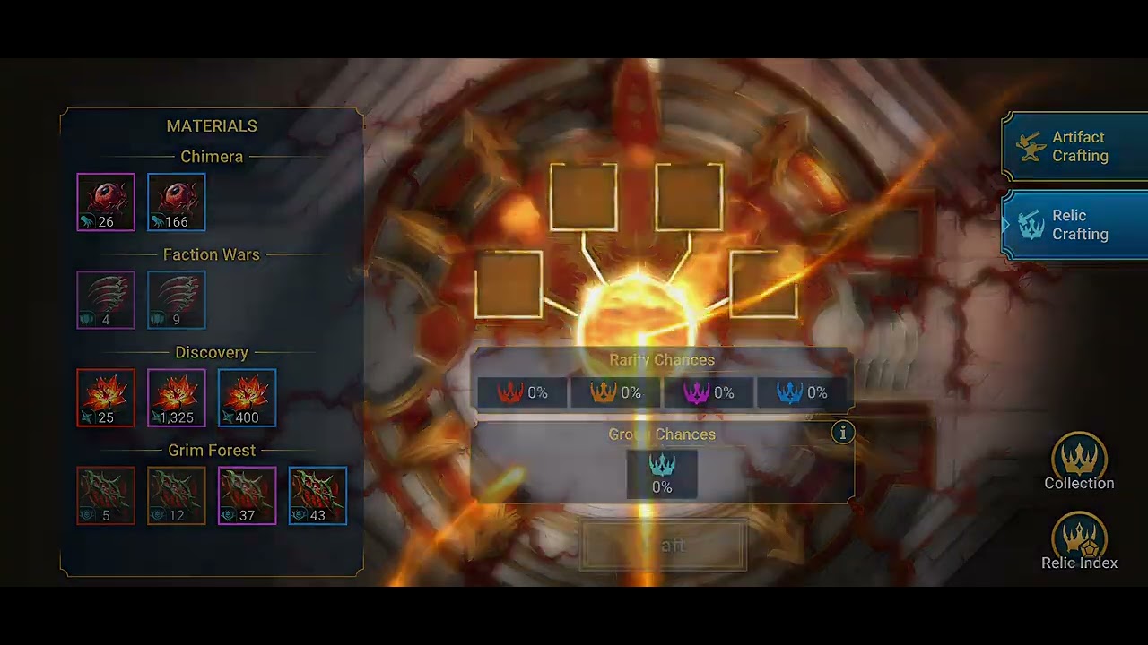 Using The Forge To Craft Relics Using Epic Discovery Fragments In RAID Shadow Legends