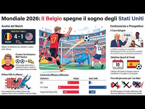 Video BELGIO - STATI UNITI 4 - 1 OTTAVI DI FINALE MONDIALI 2026 usa belgio