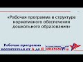 Рабочая программа в структуре нормативного обеспечения  дошкольного образования