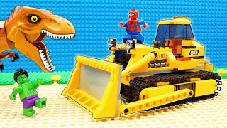 Bulldozer Truck Kinetic Sand vs Hulk Spiderman Dinosaur