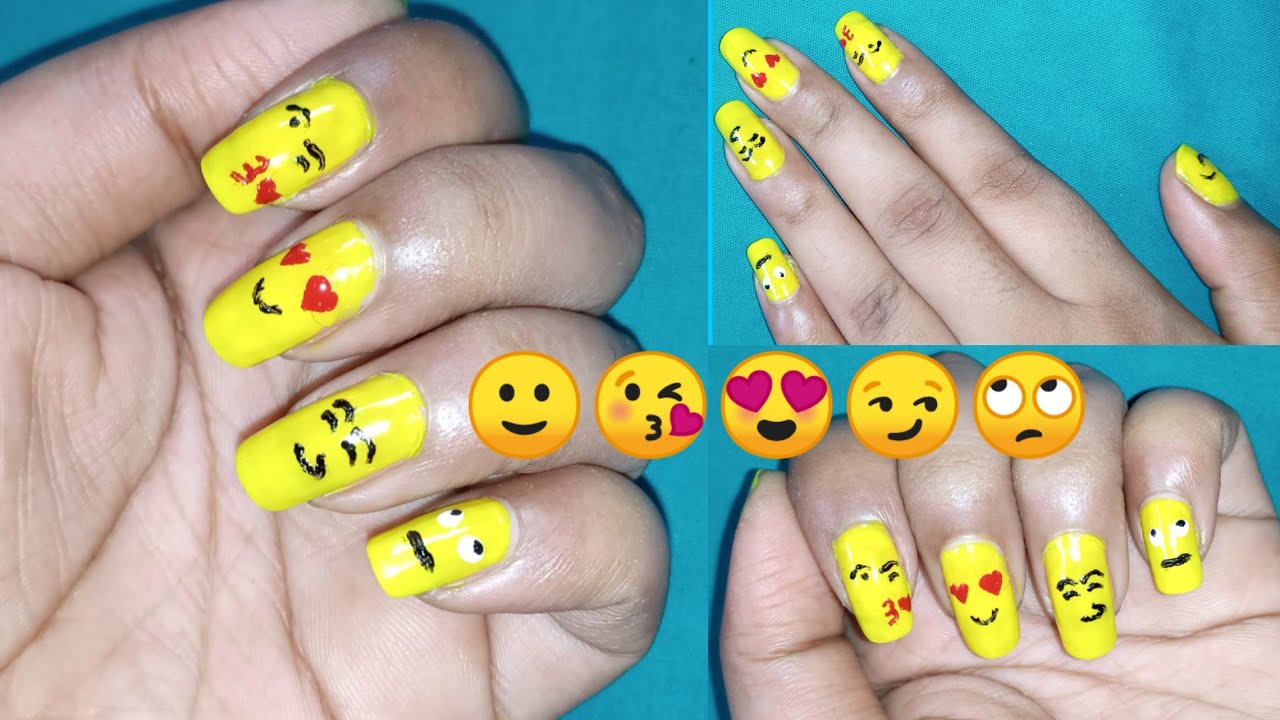 DIY Smiley Nail Art/Emoji Nail Art Tutorial/Nail Art For Beginners/Nail