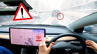 Heavy rain makes Tesla Autopilot swerve off road! BAD WEATHER UK TEST