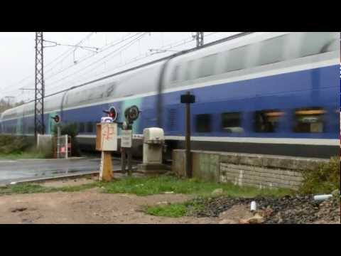 Duplex TGV at 160 km/h on a railroad crossing