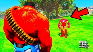 ANGRY IRON RED HULK VS RED HULK EPIC BATTLE TO SAVE LIFE OF FRANKLIN IN GTA 5 (MODS) ?