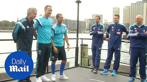 Jose Mourinho, John Terry and Eden Hazard pose in Sydney. - Daily Mail