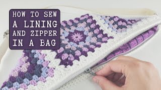 How to sew lining with zipper in a crochet bag