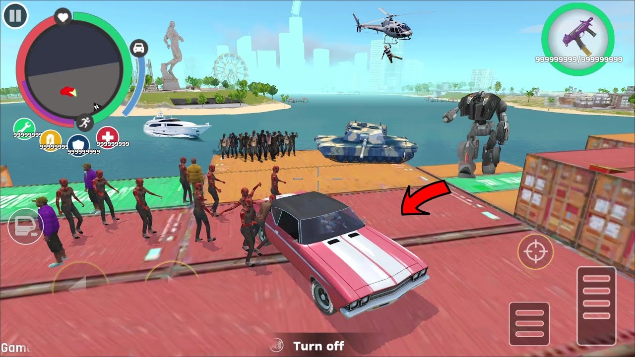 Rope Hero: Cheatground MOD (Zombies Groups on Giant Ship) Sport Car Hit Zombies Groups - Gameplay HD