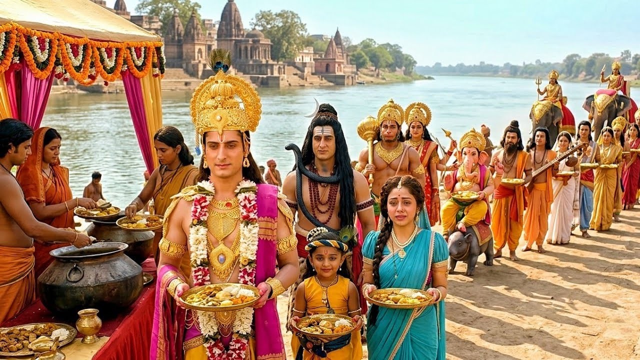 गंगा किनारे लगा दिव्य भंडारा, बाल कृष्ण संग सभी देवता पहुंचे | यशोमती मईया के नंदलाला | KrishanLeela