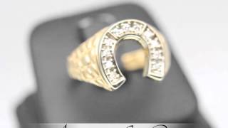 14K Yellow Gold Mens Diamond Horseshoe Ring 0.50 Ctw