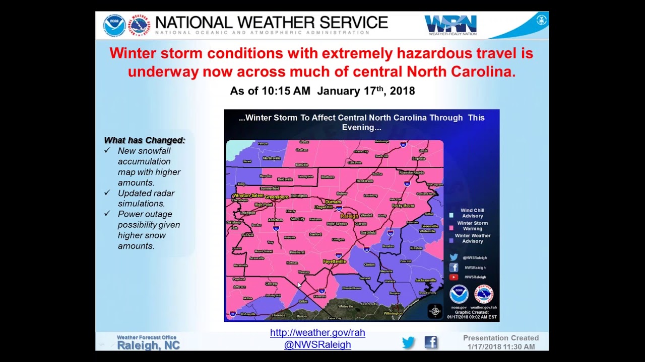 Jan 17, 2018: NWS Raleigh Winter Storm Update for Central NC (11:30 AM ...