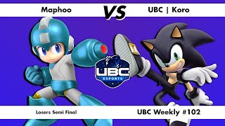 UBC Weekly #102 - Losers Semi Final - Maphoo (Mega Man) Vs. UBC | Koro (Sonic) - SSBU