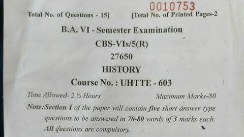 6th semester history (genric) previous years question papers||jammu University.