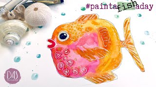 Relax and Paint a Fun Whimsical Fish in Watercolor and Ink | Easy Tutorial for Beginners in Realtime