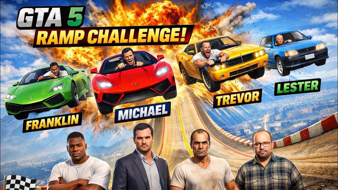 GTA 5 Extreme Ramp Challenge with Michael, Franklin, Trevor & Lester ...