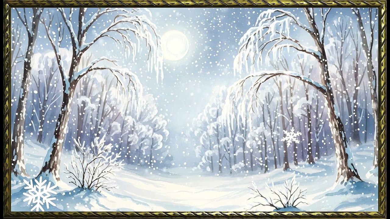 Silent Frost-Kissed Meadow at Dawn| Gold Frame TV Art | Art Screensaver for TV | Wall Art