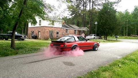 Rx7 gender reveal burnout turbo flames hood exit