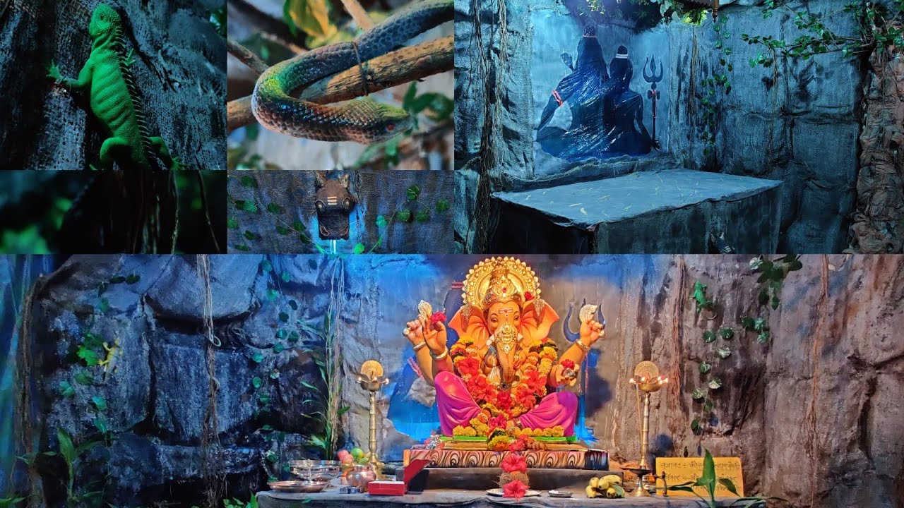 ganpati decoration of jungle theme/ waterfall/nandi ganpatidecoration