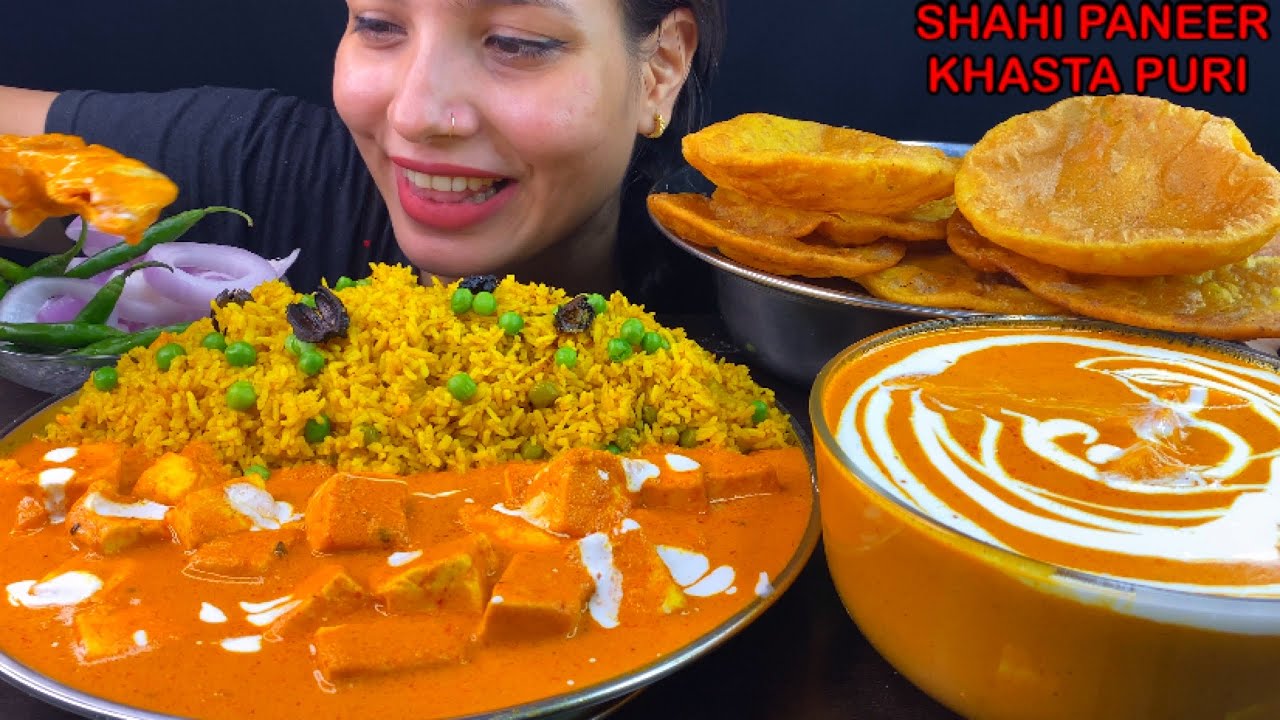 Eating Spicy🔥 Shahi Paneer, Matar Pulao, Khasta Masala Puri | Cooking And Eating Indian Food | Asmr